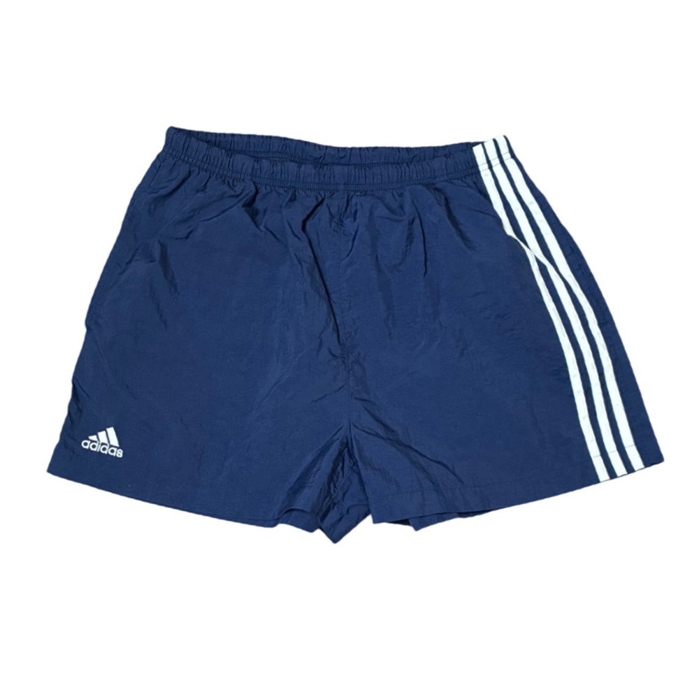 Vintage Adidas Navy Blue 3-Stripes Nylon Athletic Shorts Mens Medium 90s RN88387